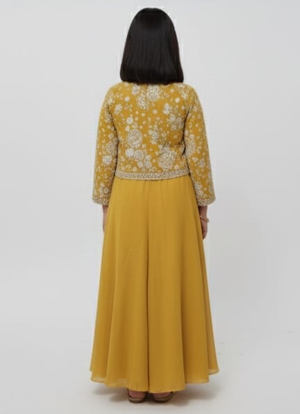 Mustard Yellow Embroidered Jacket and Palazzo Set