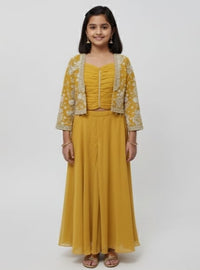 Mustard Yellow Embroidered Jacket and Palazzo Set