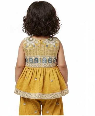 Mustard Yellow Embroidered Peplum Set