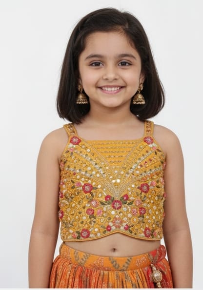 Mustard Yellow and Orange Lehenga Choli set