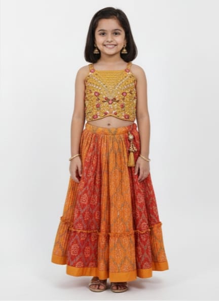 Mustard Yellow and Orange Lehenga Choli set
