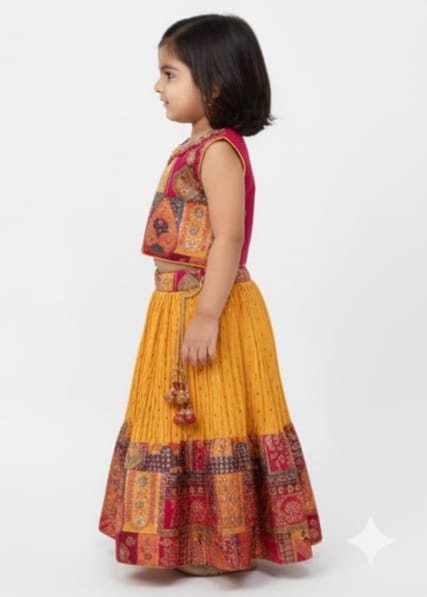 Mustard Yellow with Pink Brocade Top