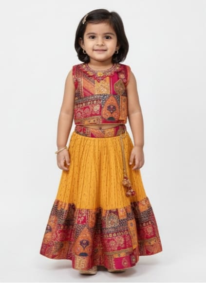 Mustard Yellow with Pink Brocade Top