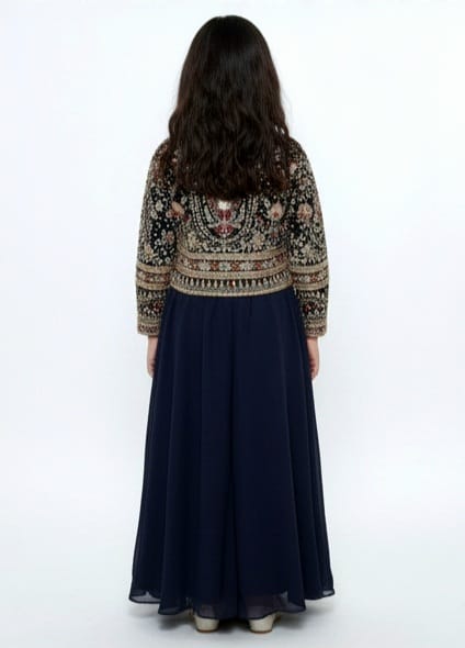 Navy Blue Embroidered Jacket and Palazzo Set