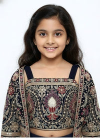 Navy Blue Embroidered Jacket and Palazzo Set