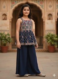 Navy Blue Peplum Top and Palazzo Set