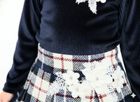 Navy Blue Top with Check Skirt