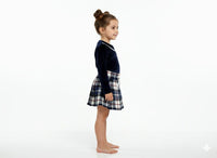 Navy Blue Top with Check Skirt