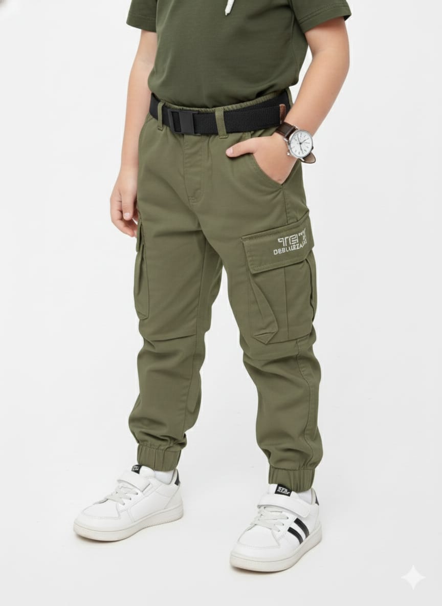 Olive Green Cargo-Style Joggers