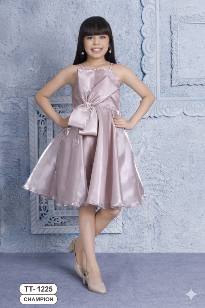 Onion Pink Dress with ruffled Neckline