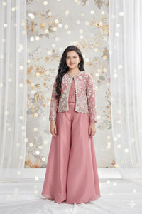 3-piece Dusty Rose Jacket Sharara Set