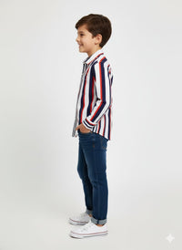 Navy Red White Vertical Stripe Shirt Full sleeve