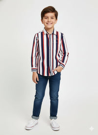 Navy Red White Vertical Stripe Shirt Full sleeve