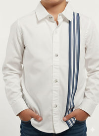 White Fullsleeve Navy Stripe Left Side Shirt