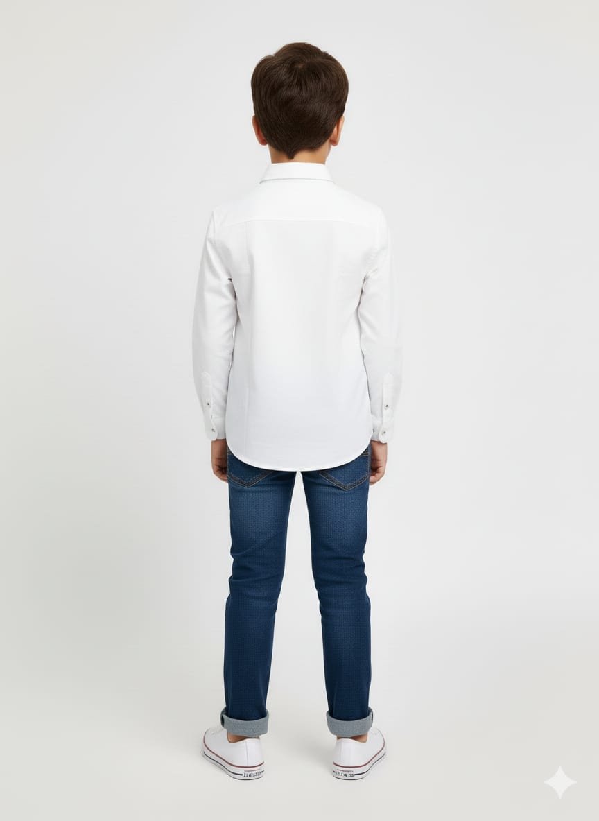White Fullsleeve Navy Stripe Left Side Shirt