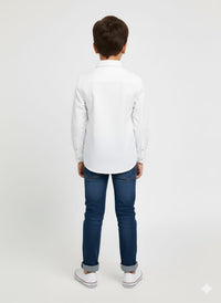 White Fullsleeve Navy Stripe Left Side Shirt