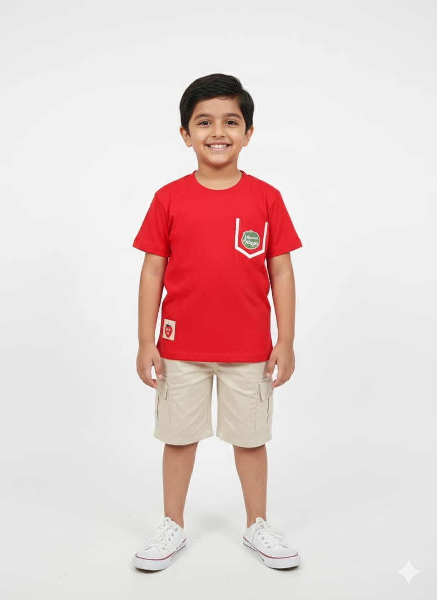 Red & Beige Shorts Set