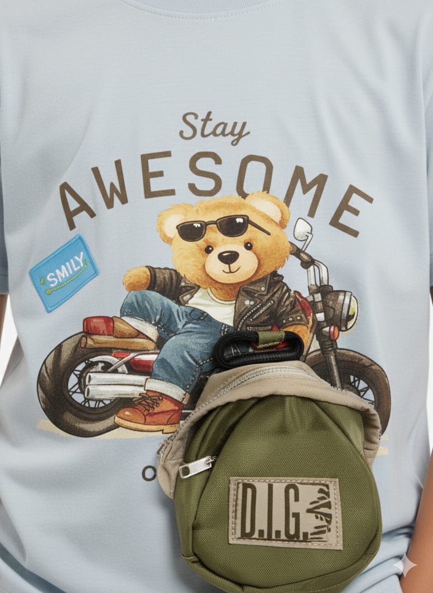 Soft Blue T-shirt paired with textured cargo-style shorts Co-ord Set