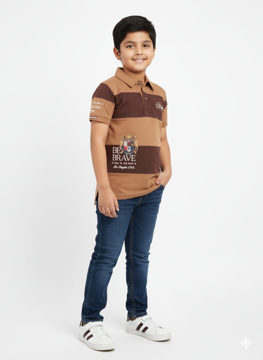 Polo Chocolate Brown Striped T-shirt