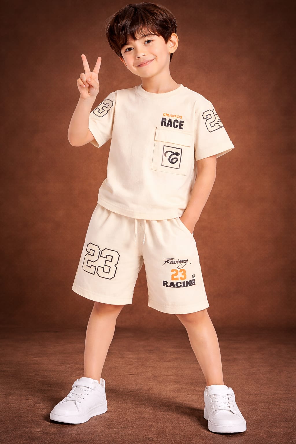 Boys' Racing 23 Urban Cord Set – Cream
