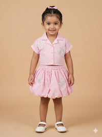 Petite Butterfly Checkered Shirt & Skirt Set