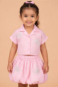 Petite Butterfly Checkered Shirt & Skirt Set