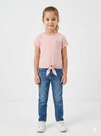 Soft Pink T-shirt with Bow Embellishment