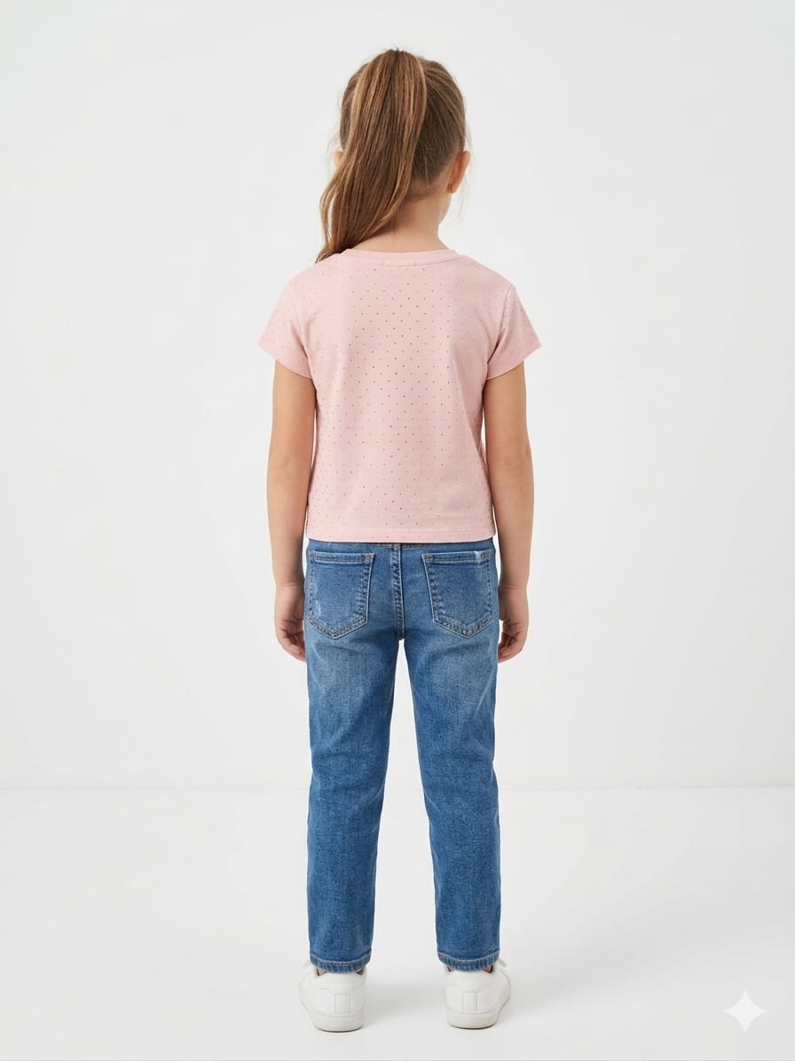 Soft Pink T-shirt with Bow Embellishment
