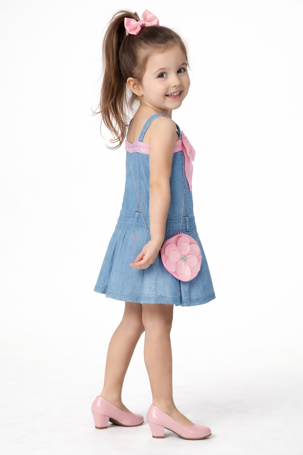 Rosie Denim Pleated Party Dress
