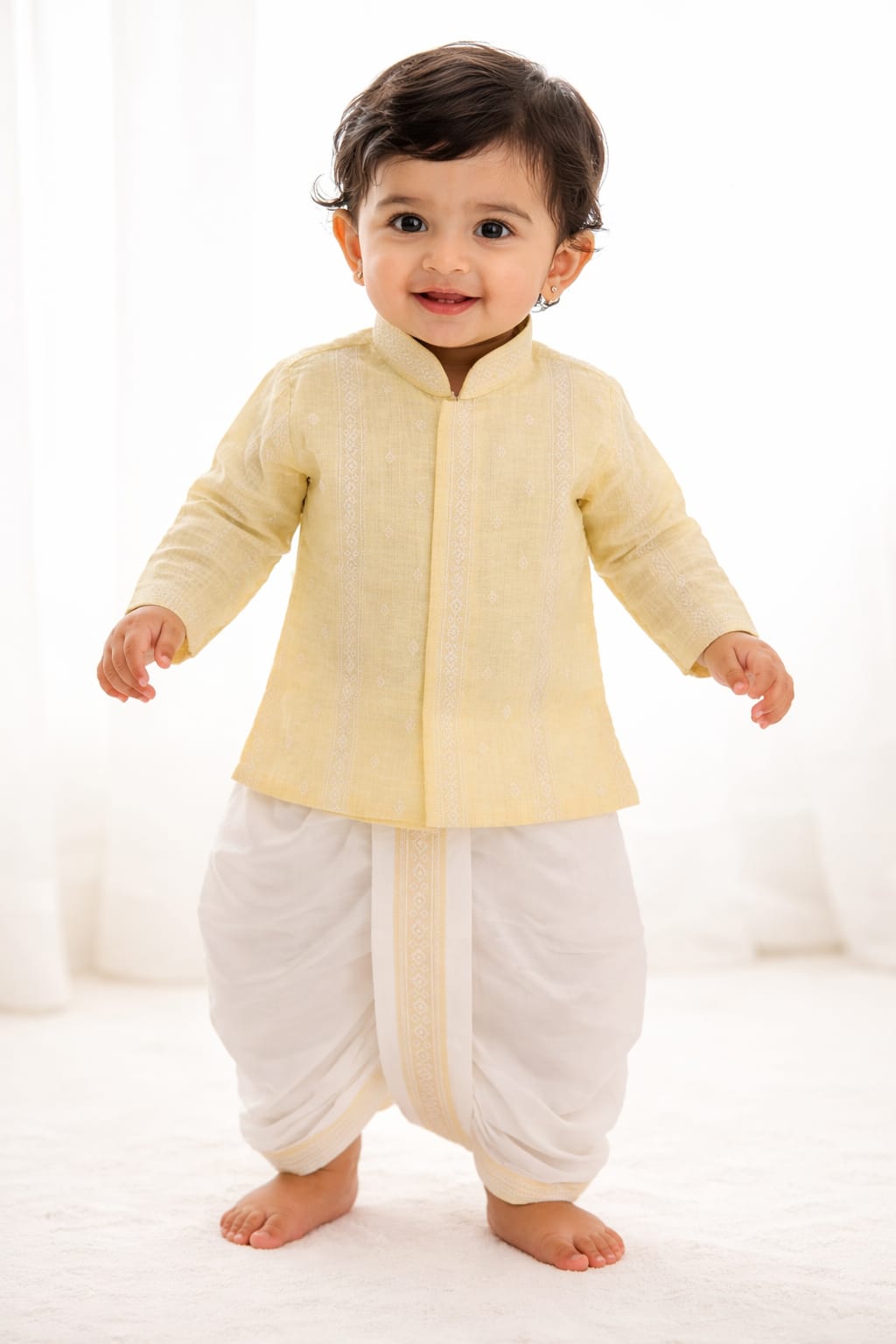 Infant Lemon Yellow Dhoti Kurta Set