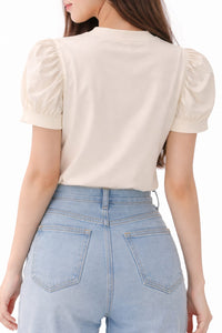 Rosette Embellished Puff Sleeve Top