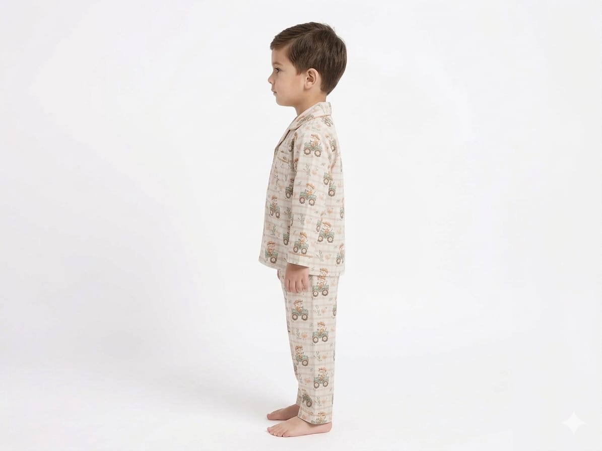 Boys' Vintage Tractor Print Night Suit – Earthy Beige