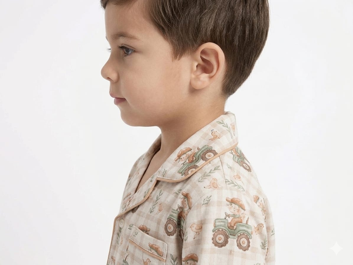 Boys' Vintage Tractor Print Night Suit – Earthy Beige