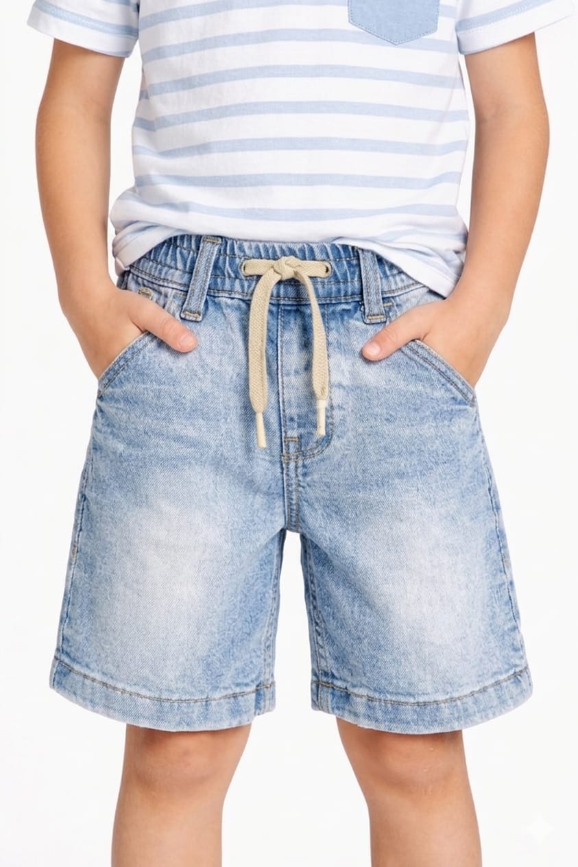 Boys' Light Wash Elastic Waist Denim Shorts