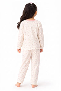 Girls Ultrasoft Cream Floral Night Suit- Pink