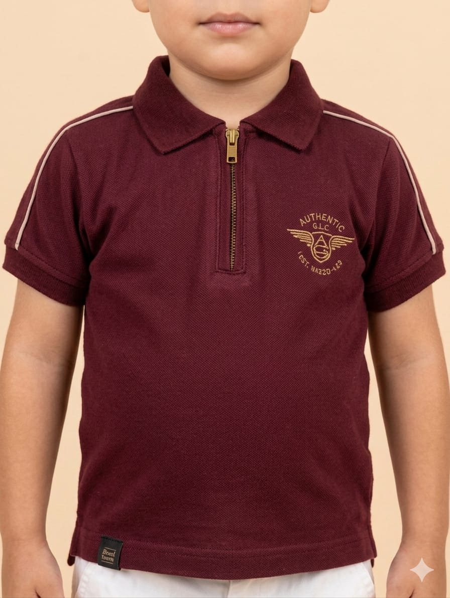 Boys Premium Wine Polo Neck T-shirt
