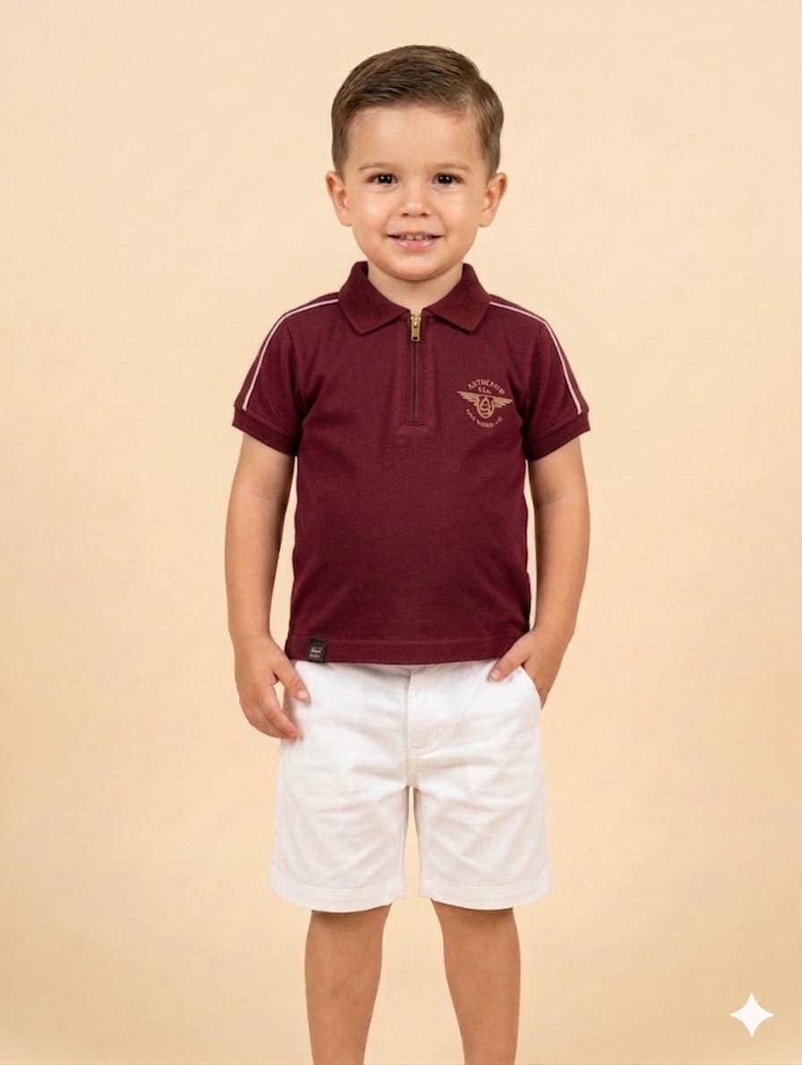 Boys Premium Wine Polo Neck T-shirt