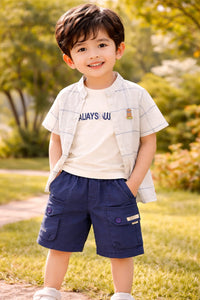Infant White Check Shirt with Navy Blue Cotton Twill Co-ord Set