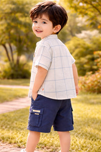 Infant White Check Shirt with Navy Blue Cotton Twill Co-ord Set
