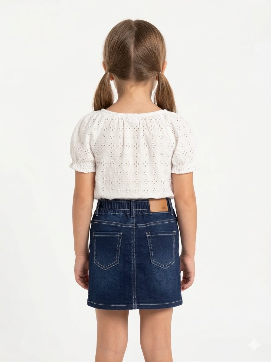 Dark Denim Floral Embroidery Skirt