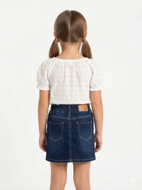 Dark Denim Floral Embroidery Skirt
