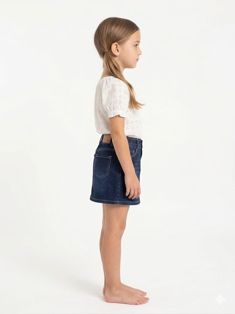 Dark Denim Floral Embroidery Skirt