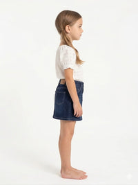 Dark Denim Floral Embroidery Skirt