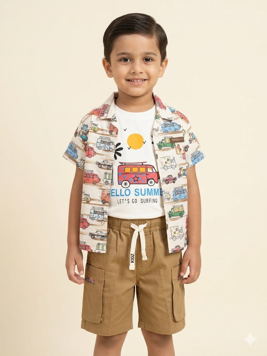 Infant Shirt with Tan Twill Shorts Co-ord Set