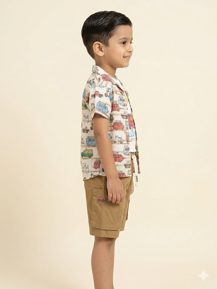 Infant Shirt with Tan Twill Shorts Co-ord Set