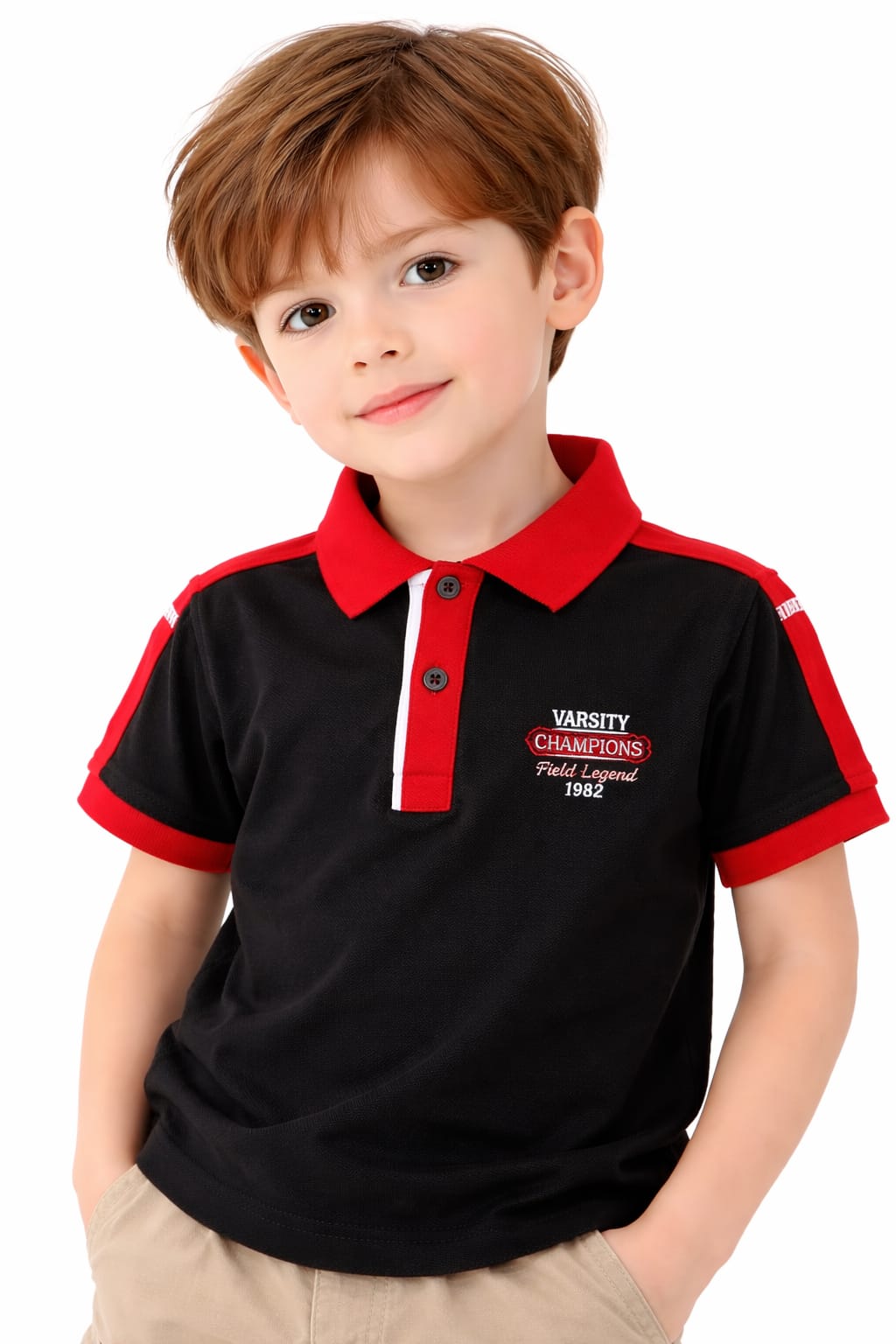 Boys Premium Black with Red Collar Neck T-shirt