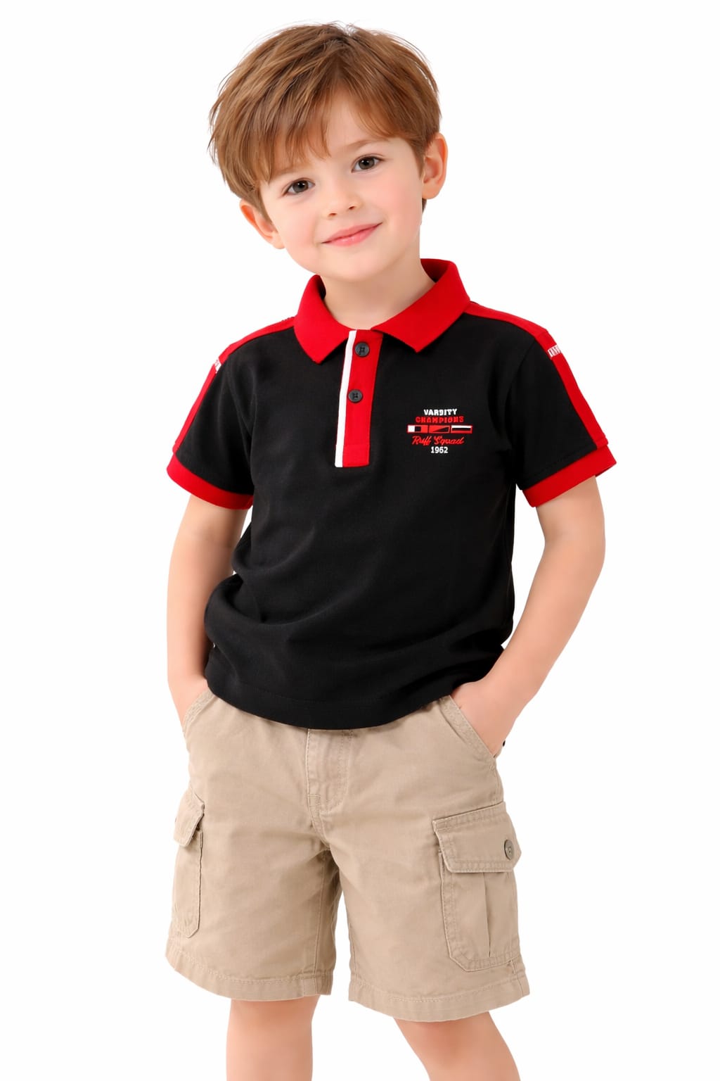 Boys Premium Black with Red Collar Neck T-shirt
