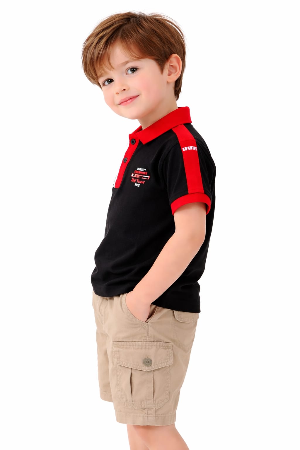 Boys Premium Black with Red Collar Neck T-shirt