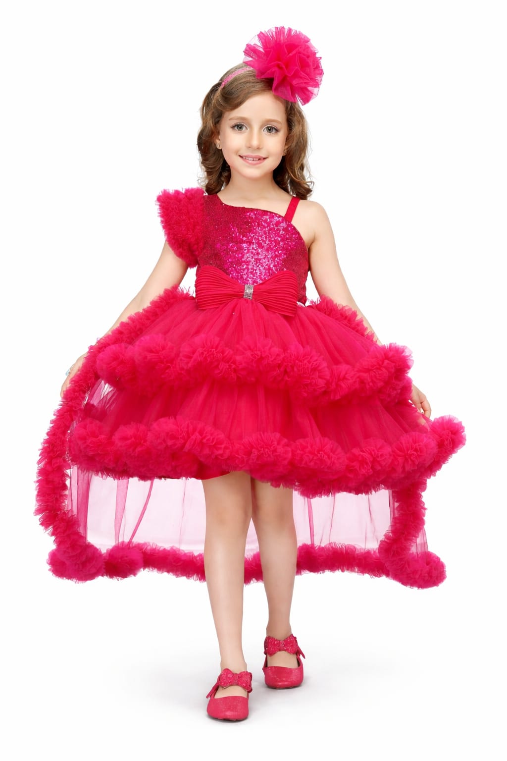 Rani Partywear Frill Frock with Detachable Trail