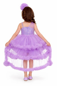 Lavender Partywear Frill Frock with Detachable Trail
